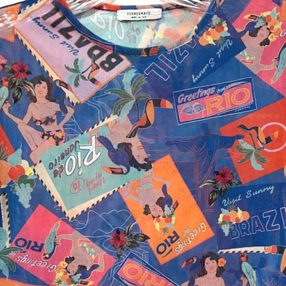 Peppermayo Exclusive Locals Only Mesh Cropped Tee - Postcard Travels Size 4 - Picture 3 of 6